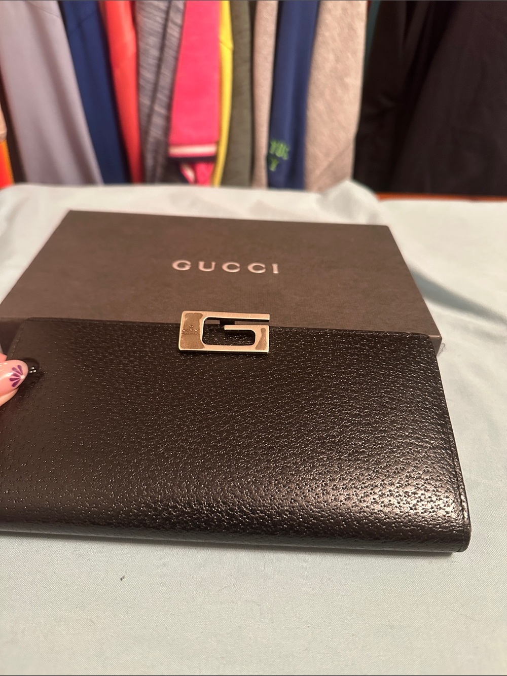 Gucci Black Textured Leather Continental Wallet with Gold G Accent